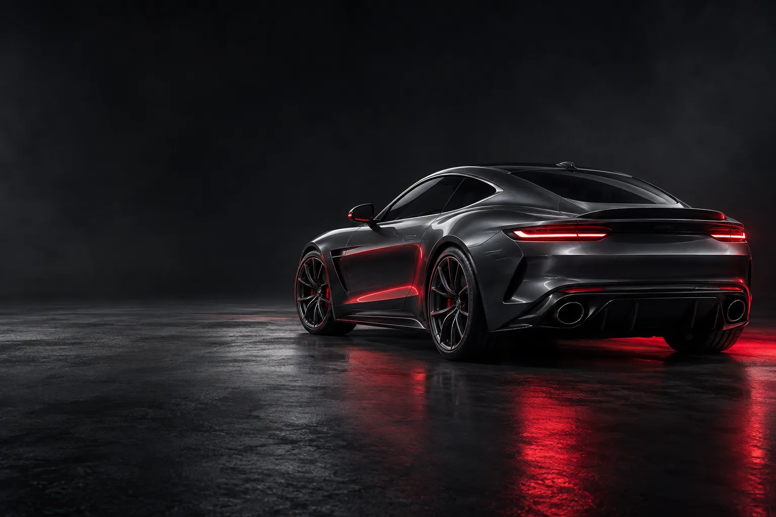 Graphite coupe in a dark studio